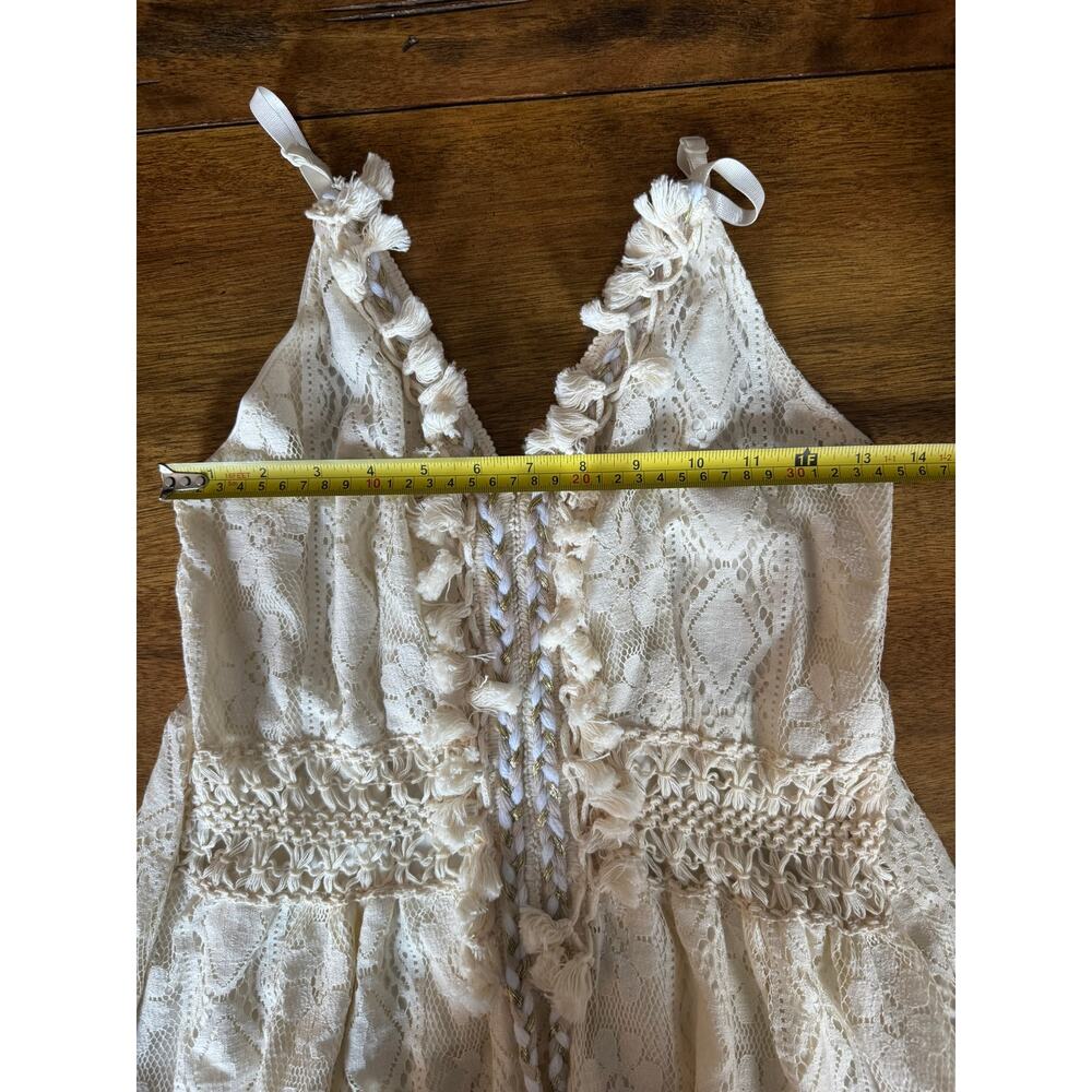 Cream Boho Lace Tassel Maxi Dress Crochet Cottagecore Dress Coquette Dress - Picture 6 of 13